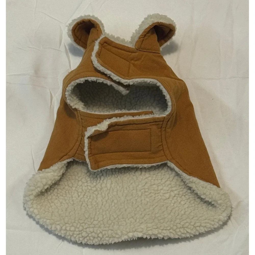 Brown Canvas Dog Chore Coat Fleece Lined Pet Vest Jacket Small